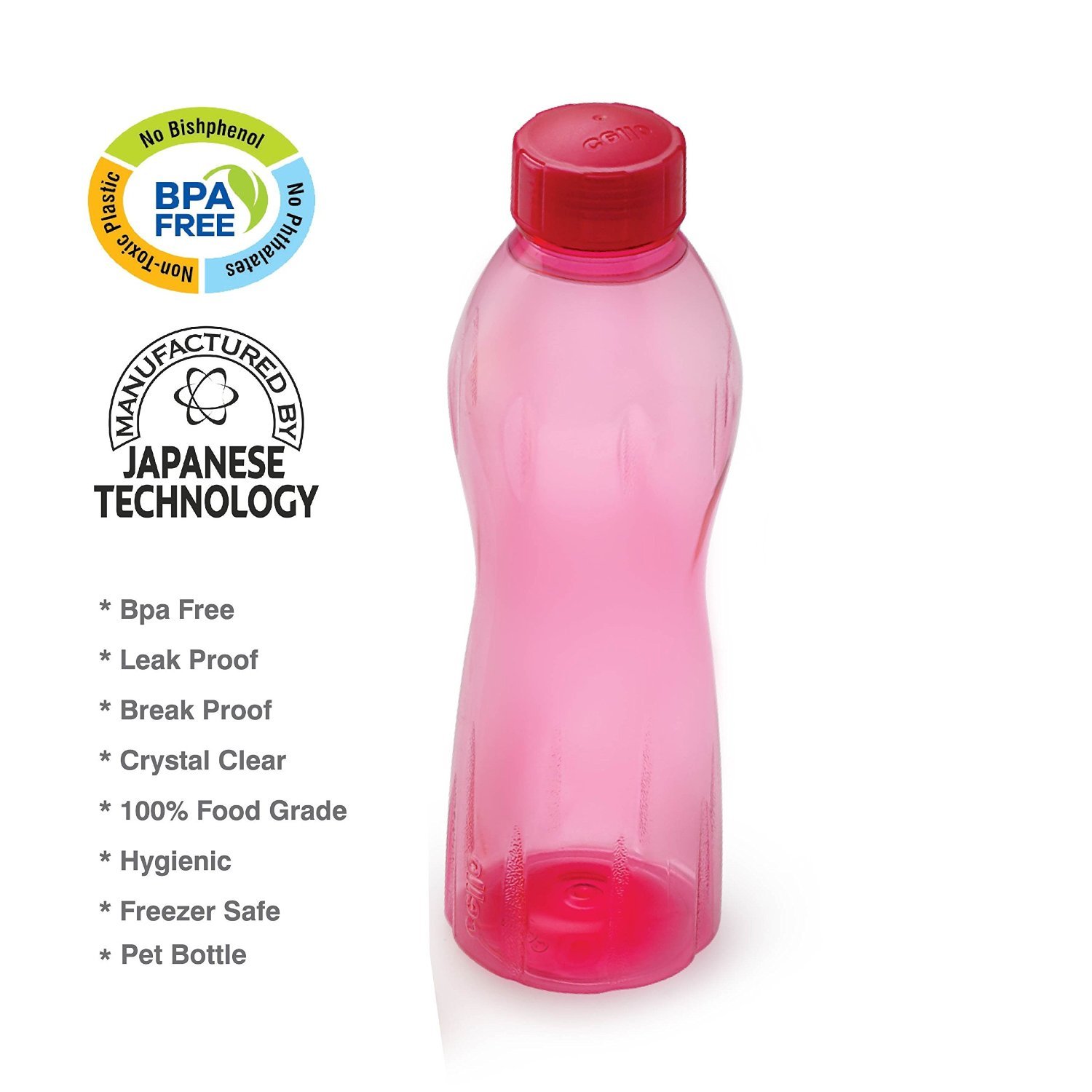 Cello Maxis PET Fridge Bottle Set, 1 Litre, Set of 6, Pink - Image 3 thumbnail