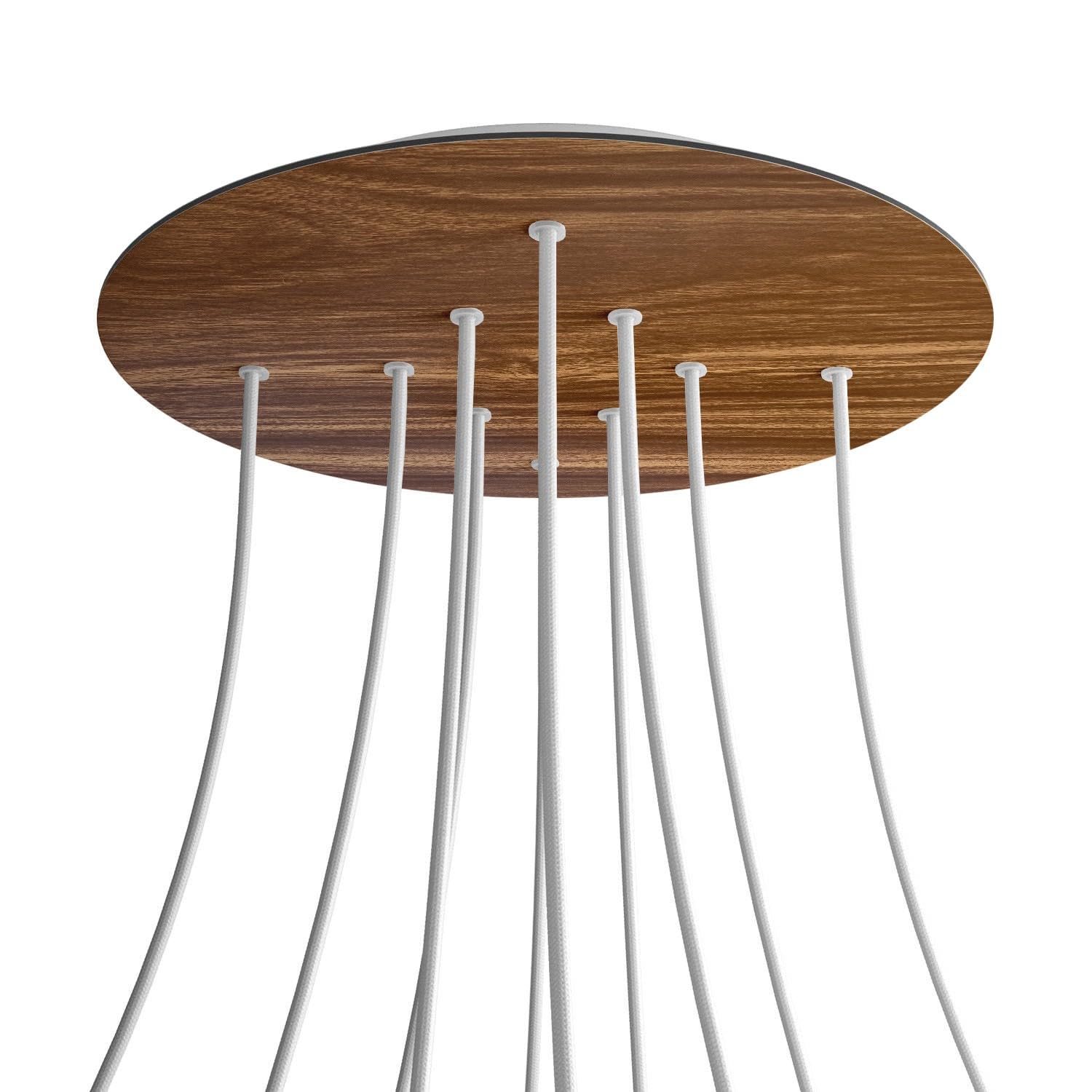 creative cables Rosone XXL rotondo bianco linea Rose-One (serracavo conico, dibond legno, 10 fori e 4 fori laterali) – Per lampadari e sospensioni multiple