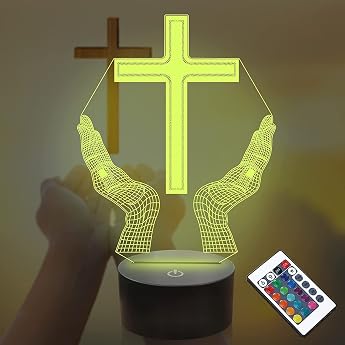 3D Jesus Cross Remote Control 16 Colours Night Lights Illusion Acrylic LED Table Bedside Lamp Kids Bedroom Desk Decor Birthday Gifts Toy for Children
