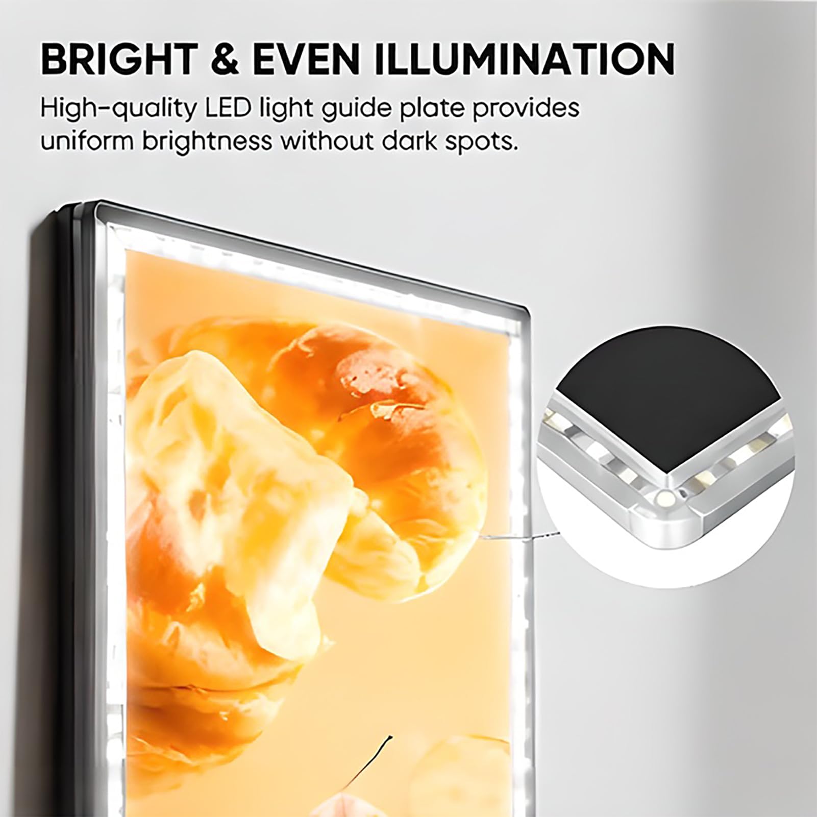 Smukła ramka świetlna LED, naścienna podświetlana ekspozycja plakatowa, znak tablicy menu do restauracji, kawiarni, sklepu reklamowego