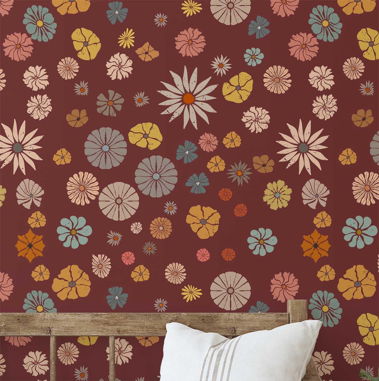 Papier peint autocollant marguerites S4Sassy vinyle marron 63x304 cm