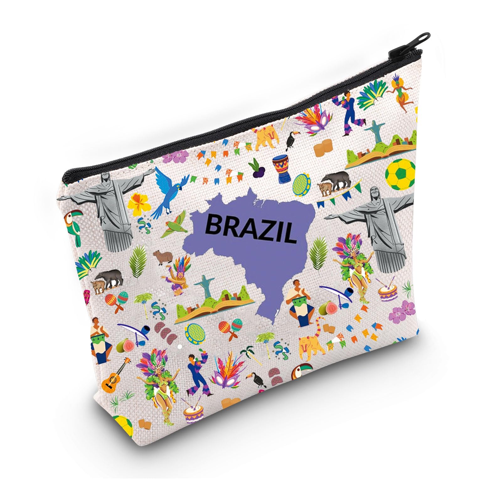 PYOUL Brazil Lover Gift Brazil Icons Makeup Bag Moving to Brazil Cosmetic Bag Welcome to Brazil Souvenir Gift Brazil Vacation Gift (Brazil Icons Bag)