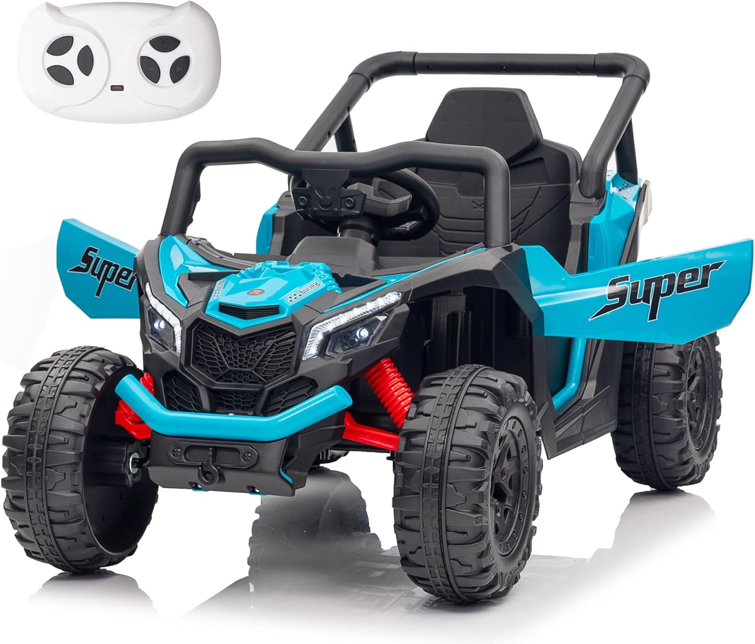 24V Kids Ride on Car with Remote Control, Electric Car for Kids, Ride on UTV for Boys Girls Music, Safety Belt, Safe Speed, 4WD, Soft Start, Shock Absorber (Blue, 24V)