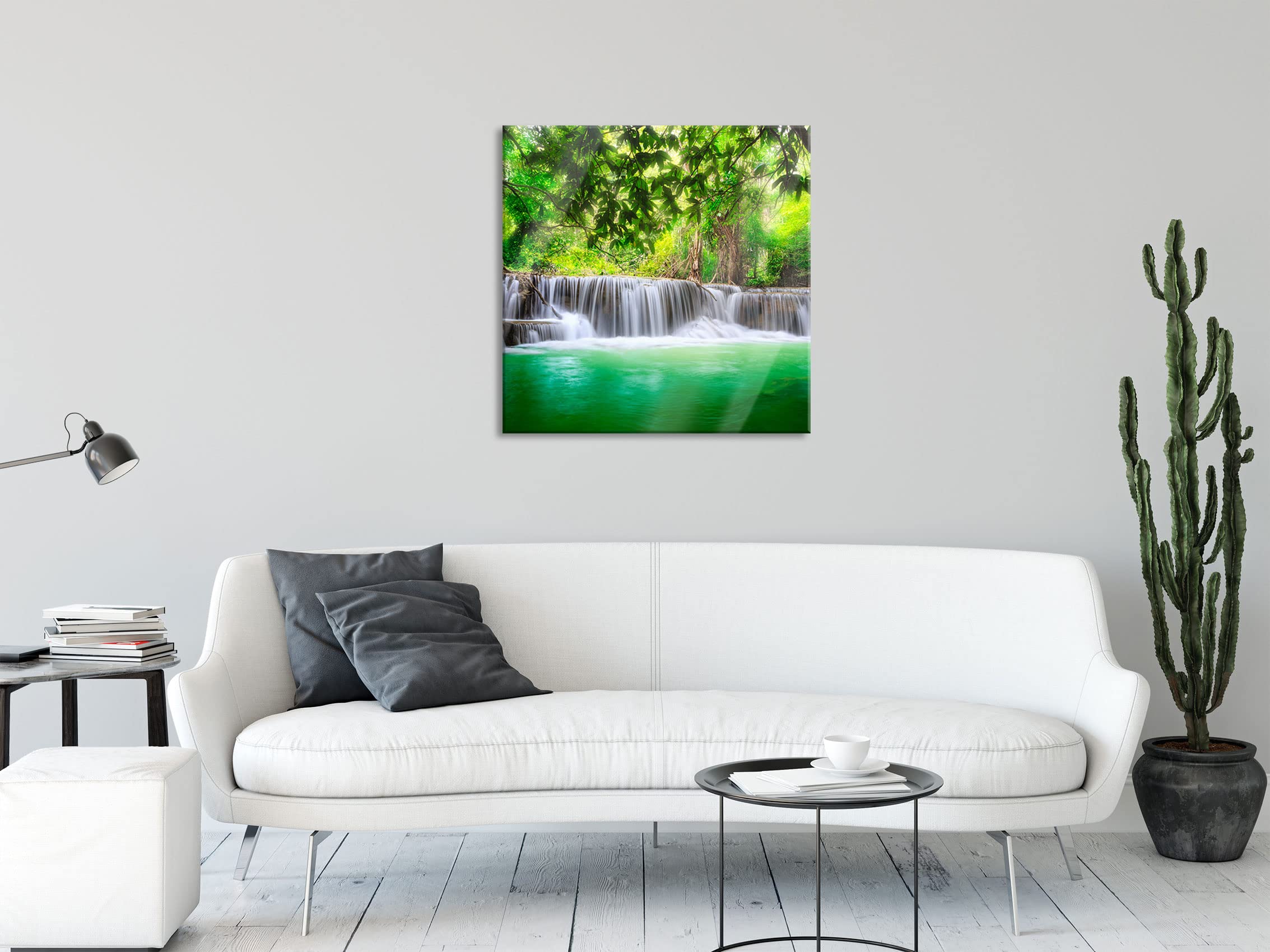 Pixxprint Glasbild, Wandbild auf Echtglas, Kleiner Wasserfall im Dschungel, 80x80 cm, inkl. Aufhängung und Abstandshalter