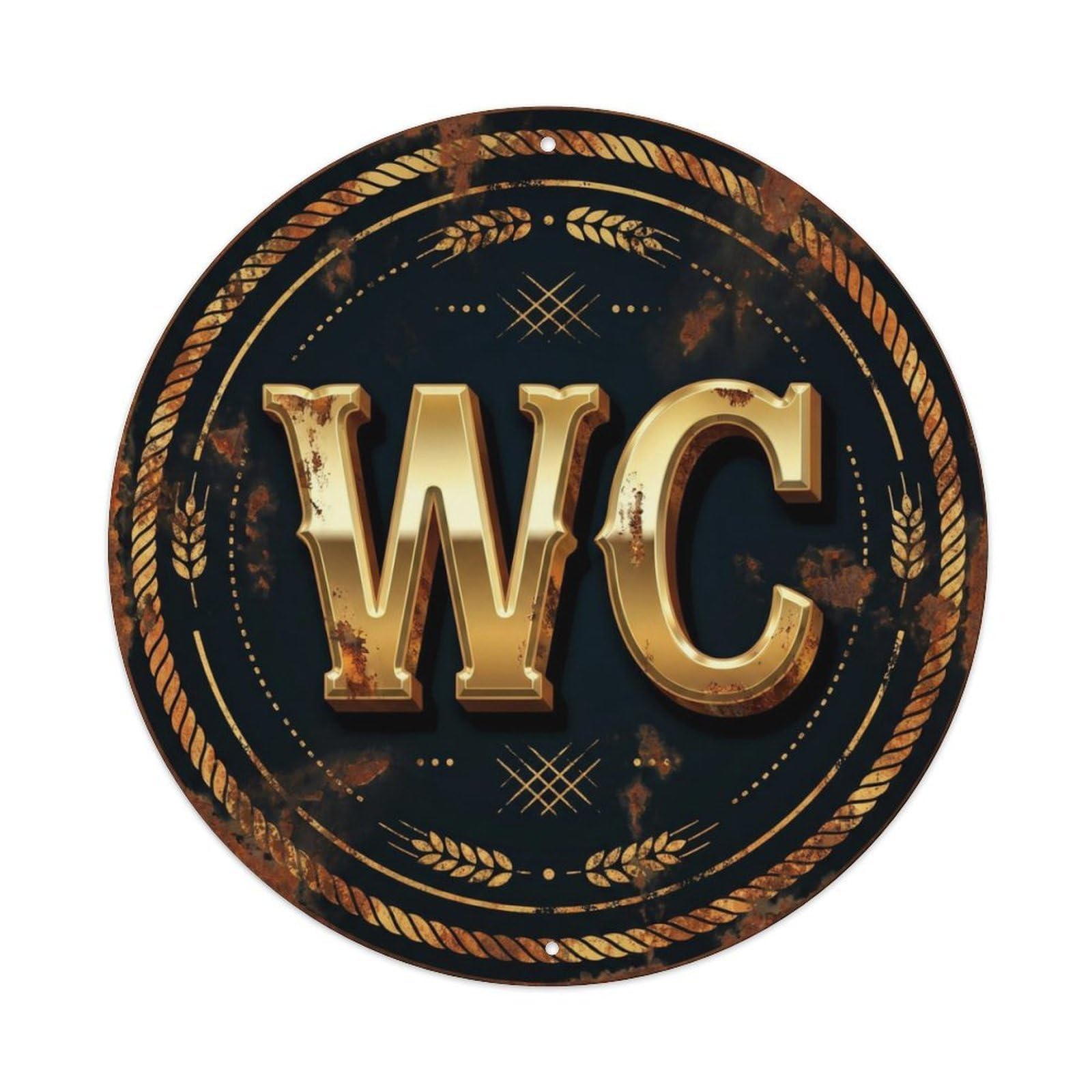 Fqcyn Style Toilet （Wc） Weathered Country Restroom Wall Emblem Metal Tin Sign Plaque Wall Decor For Cafe, Club Bar, Office, Home Garden Round Metal Poster 8X8inch
