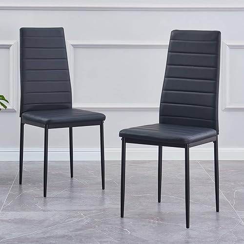 Miniatura 52 de Juego de 4 sillas de comedor, silla auxiliar tapizada, sillas modernas de cocina y comedor, silla de comedor de piel sintética lavable con patas de