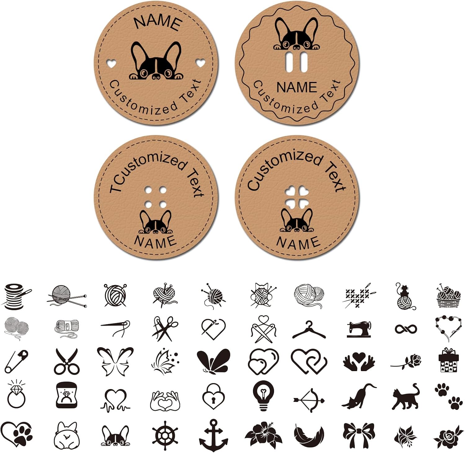Personalized Name Leather Craft Buttons Custom Sewing Tags, 4 pcs