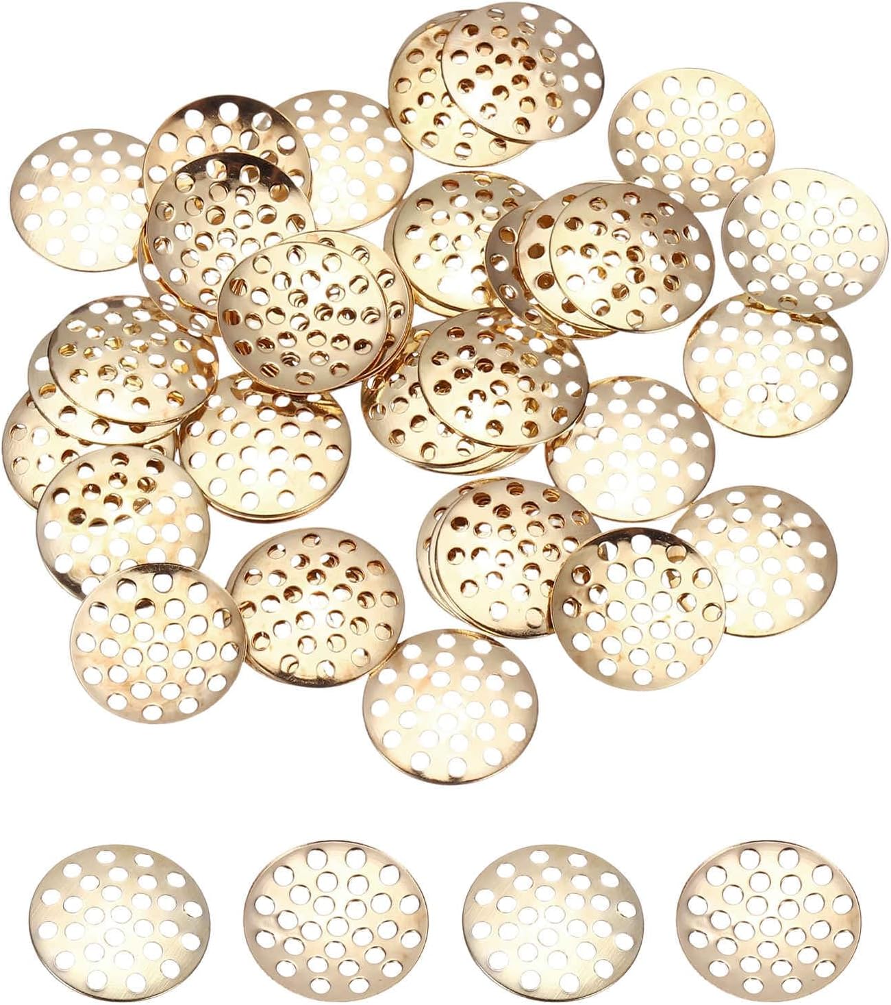 MECCANIXITY 50 Pcs Brooch Base Pad, 20mm Brooches Bouquet Beading Back Holes Round Blank Tray Setting Beads for DIY Crafts Handmade Brooches Jewelry Making Supplies, Rhodium