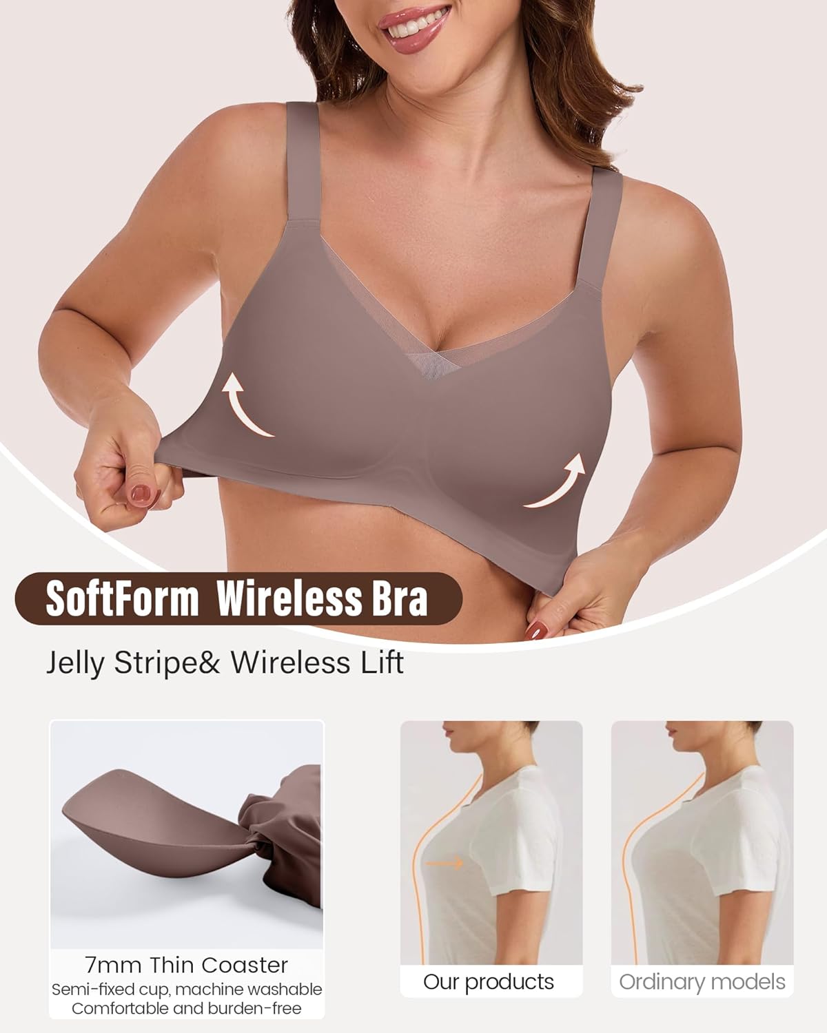 Owucozy Jelly Bras for Women Push Up Bra for Women Seamless Bras No Show Comfort Full Coverage Push Up Wireless T Shirt Bra - Image 3