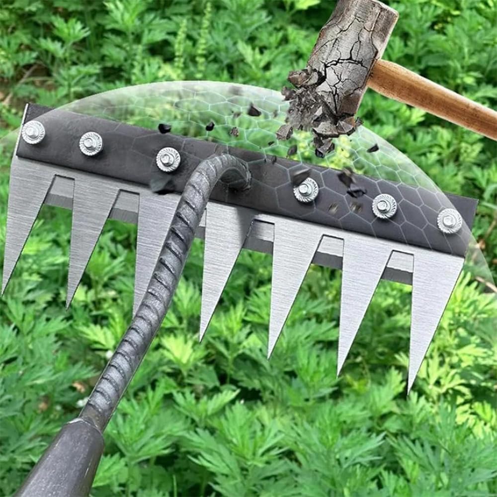 Ironrake 2.0 | Upgraded Iron Weeding Rake, 5/6/7/8 Teeth Iron Rake for Gardening and Weeding, Ironrake The Heavy-Duty Tool for Backyard Garden Lawn Loosening & Dethatching (8 Teeth)