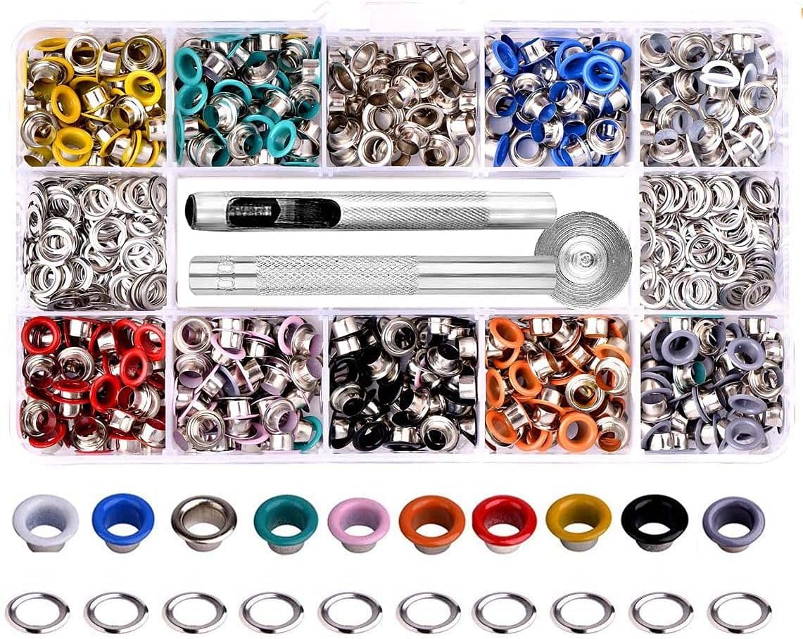 Metal Grommet Kit Multicolor Grommets Eyelets Sets with 3 Pieces Install Tool Kit and Box for Shoes Clothes Crafts Bag DIY Project (3/16 inch 500 Sets, 10 Colors)