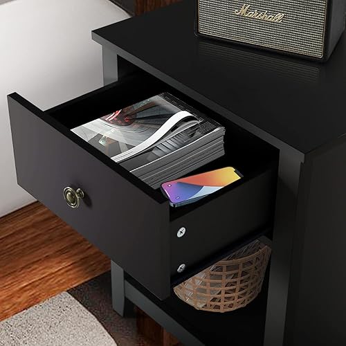 Miniatura 7 de Mesita de noche para dormitorio, juego de 2 mesitas de noche blancas con cajón de almacenamiento y estante abierto, mesita de noche moderna para