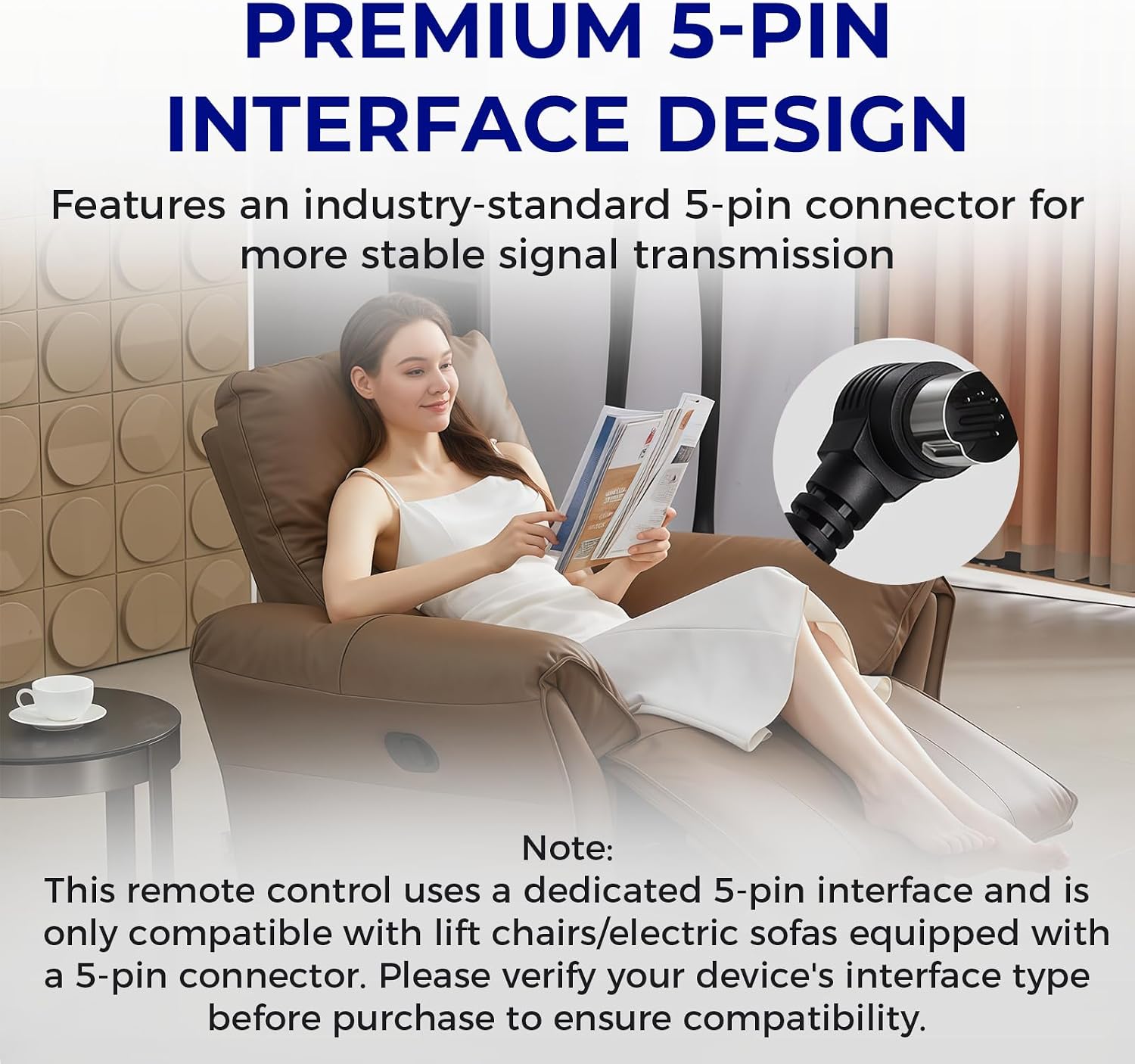 Lift Chair Remote Control Replacement 6 Button 5 Pin Wired Hand Control Power Recliner Controller for Electric Sofa Bed Extension Cable Compatible with Most Power Seating and Reclining Furniture