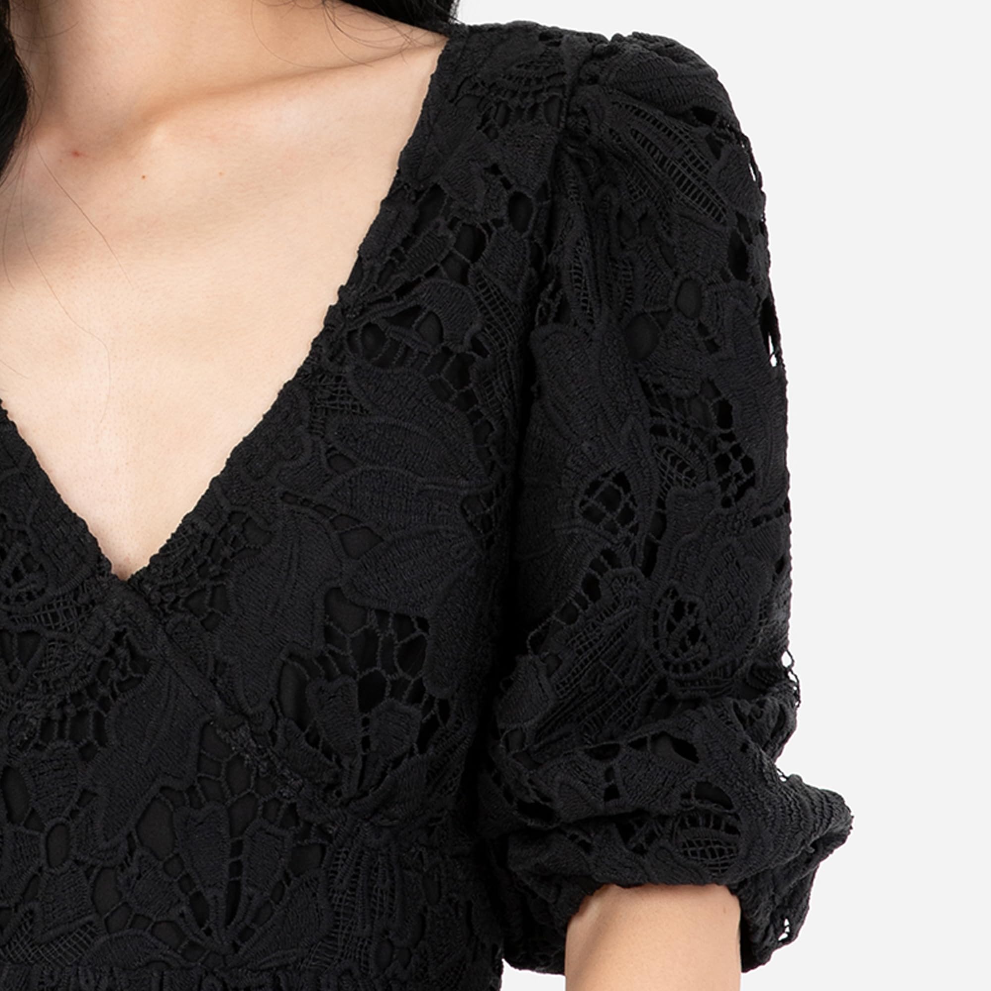 Maya Deluxe Women's Midaxi Dress V Neckline Puff Sleeve Lace A-Line For Wedding Guest Bridesmaid Cocktail Prom Evening Occasion Vestido Mujer