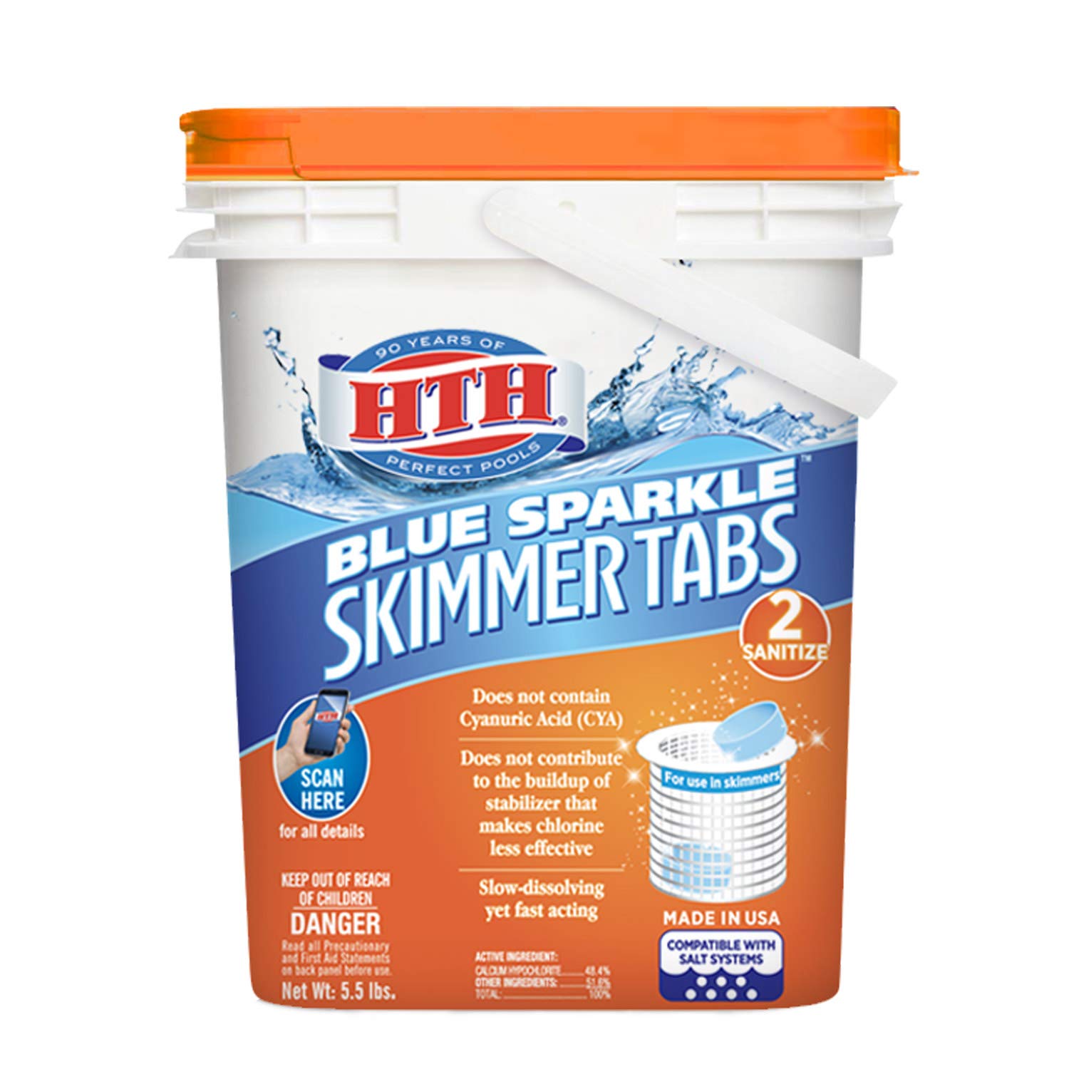 HTH 28006 Blue Sparkle Skimmer Tabs Swimming Pool Sanitizer, 5.5 lbs