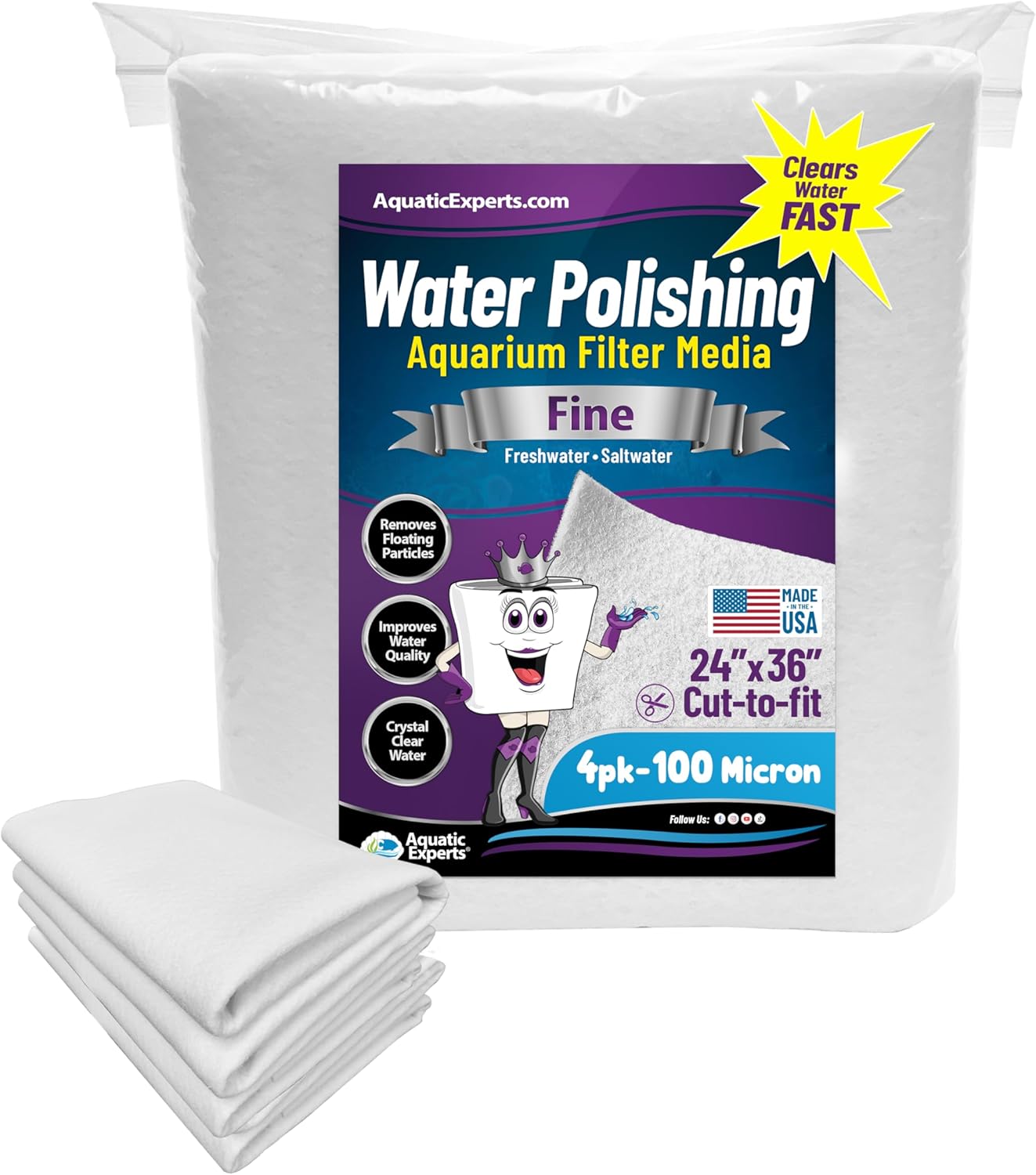 Aquatic Experts 100 Micron Polishing Filter Pad 24"x36" (4 Pack)