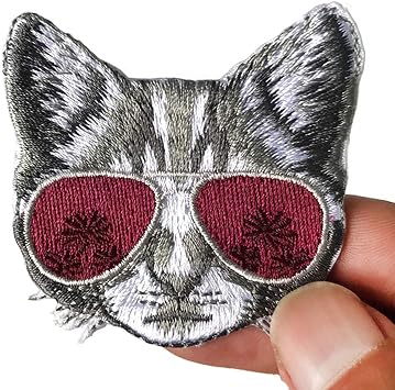 2 Pcs Cool Cat Iron On Patches for Backpacks, Hats, DIY Sew on Applique Patch, Vintage Embroidered Patches for Repair Clothes, Jackets, Jeans