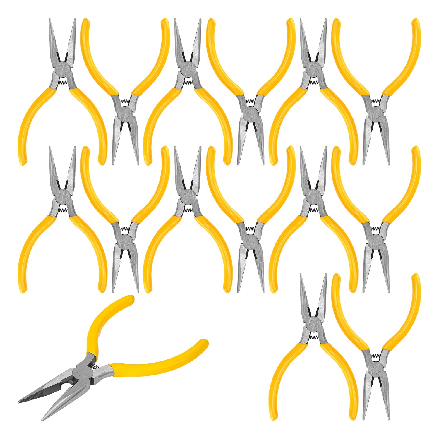 Paquete de 15 mini alicates de punta de aguja, alicates de punta fina de 5 pulgadas, pequeños alicates de punta con resorte para manualidades de precisión, fabricación de joyas y más