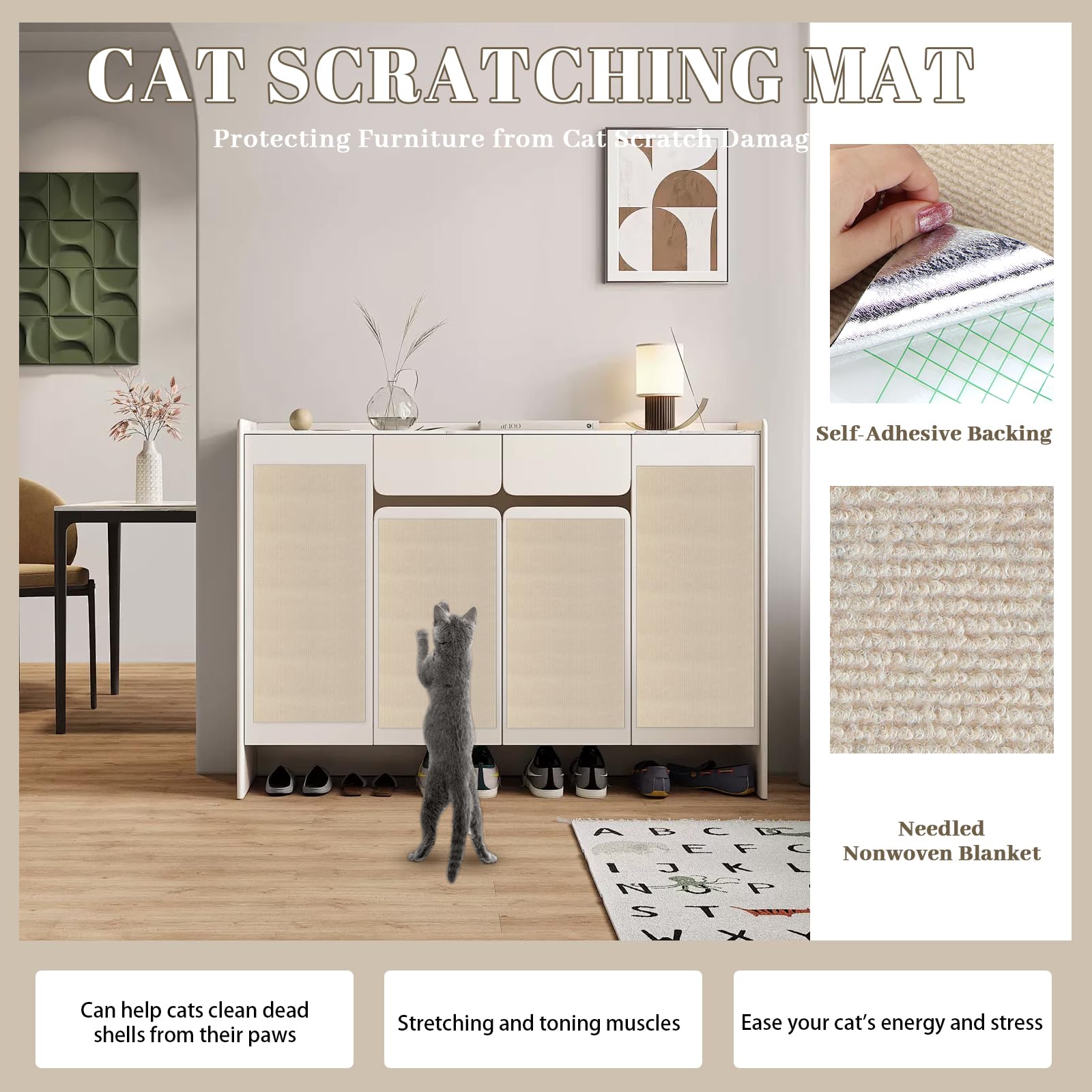 Tappetino Tiragraffi Per Gatti Autoadesivo - 5 Pezzi 30x60 Cm, Ritagliabile Per Mobili - Foto 7