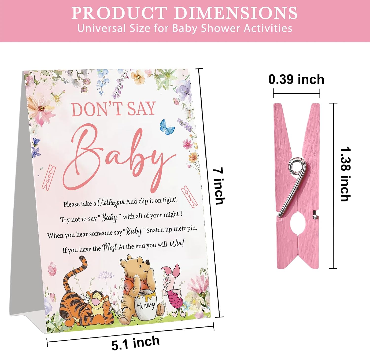 Pink Pooh Bear Baby Shower Games, Don’t Say Baby Baby Shower Game for Girl