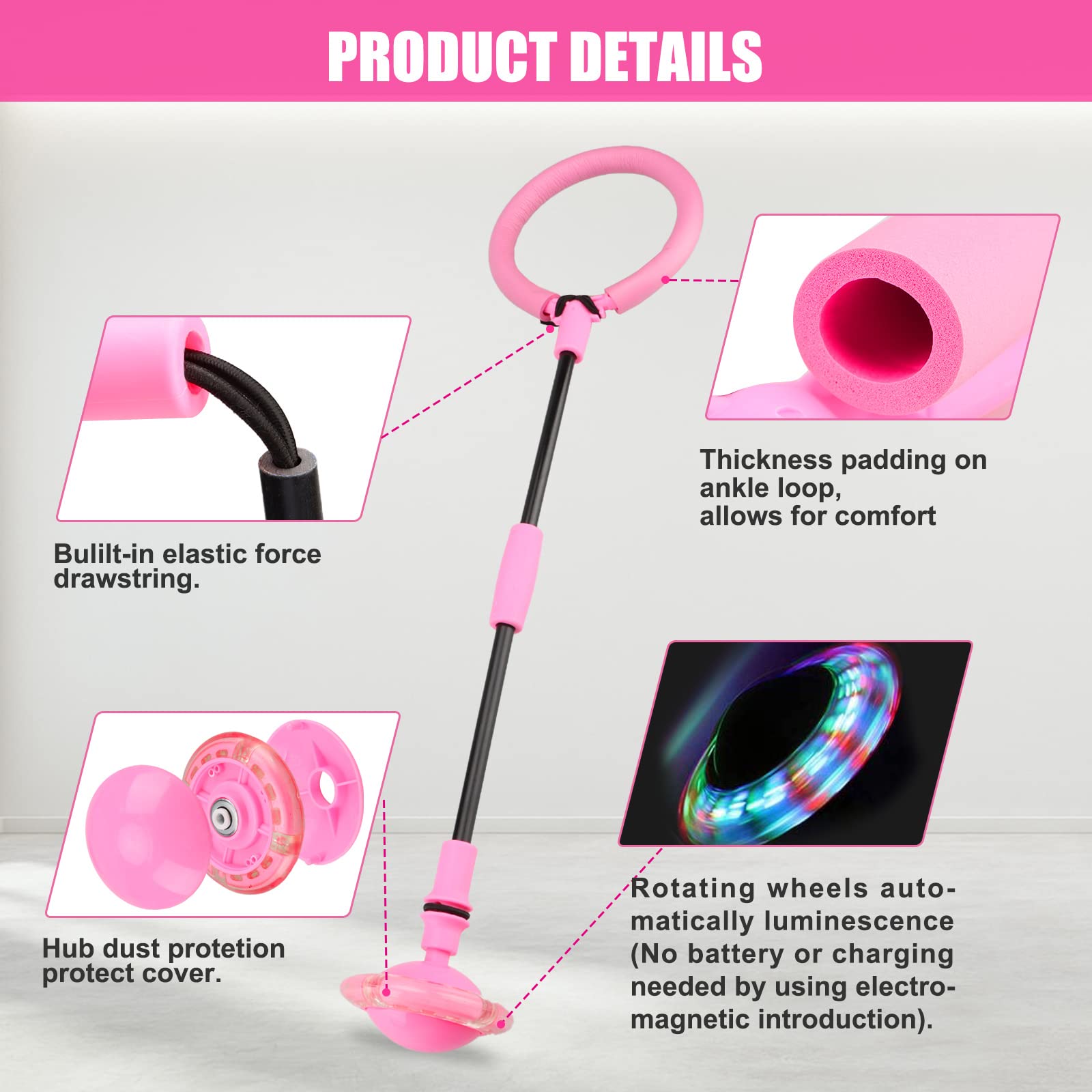 Chridark Ankle Skip Ball for Kids - Foldable Flash Wheel Skip Ball, Outside Game Toys for Kids & Adults, Gift for Boys & Girls Age 5 6 7 8 9 10 Years Old (Pink)