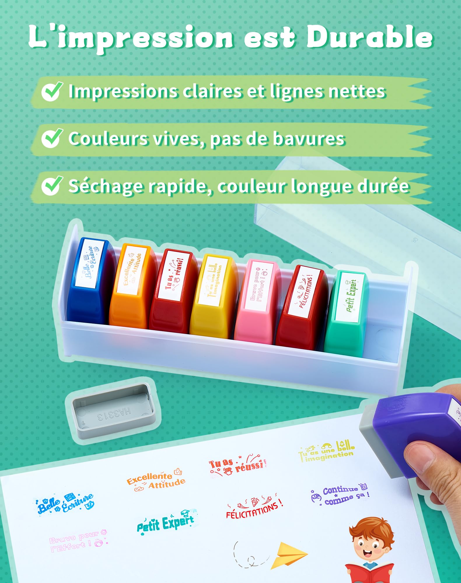 Lot De 8 Tampons Auto-encreurs Pour Enseignant - Messages Motivants En Français, Recharges 1000+ Impressions, Capuchon De Protection - 13