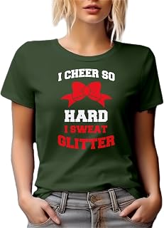 I Cheer So Hard I Sweat Glitter. Cute Cheerleading Bow Graphic Tshirt for A Sassy Cheerleader, Cheer Squad, Cheerleaders, and