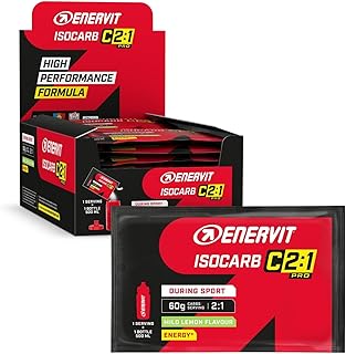 Enervit, Isocarb C2:1PRO, Bevanda Energetica Isotonica con 60g di Carboidrati per Porzione, Gusto Limone, Per Attività di Lunga Durata ad Alta Intensità, Alta Digeribilità, Vegan, 20 Buste da 65g