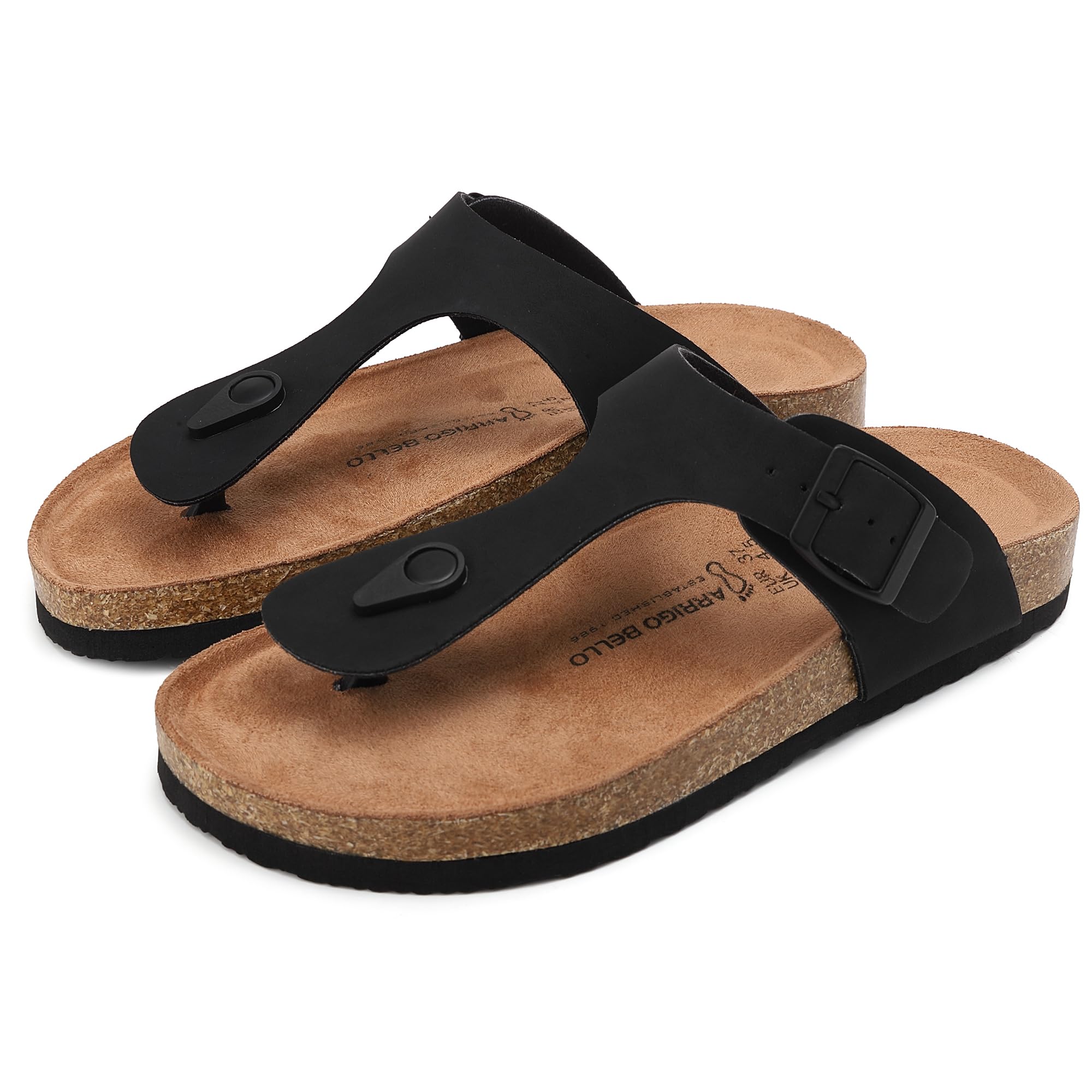 ARRIGO BELLO Tongs pour Homme Femme Cuir et Liège Sandales d'Été avec Orthèse de Soutien Sandales Plage Loisir Antidérapant Été Confortable Chaussons EU 36-46