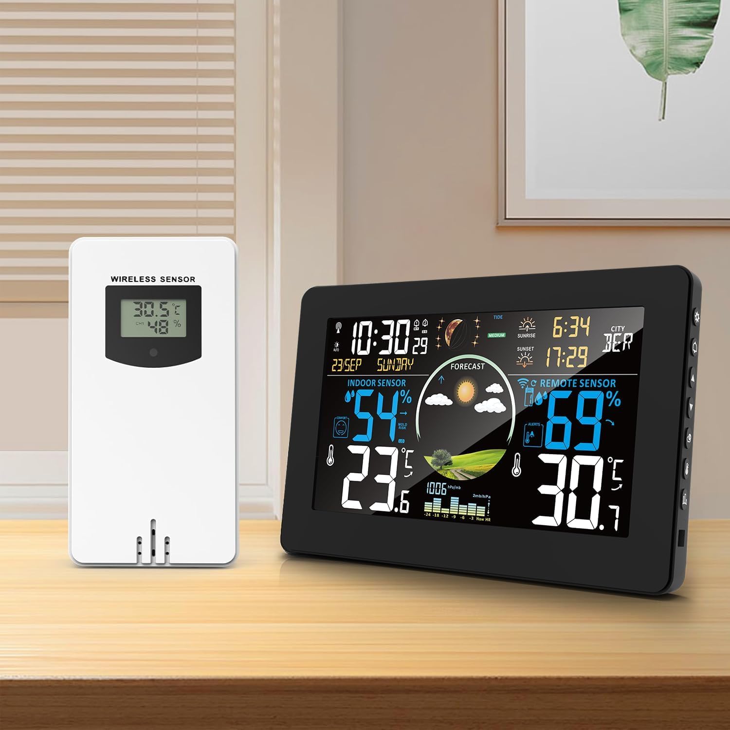 Capteur Extérieur Sans Fil Pour Station Météo, Moniteur Dhumidité De La Température Extérieure Intérieur, Capteur Extérieur Intérieur Compatible Avec Station Météo EM3383C 3390F,3383D,3378QX-Blanc