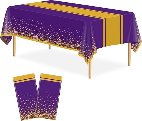 Miniatura 35 de Paquete de 2 Manteles Blancos y Dorados Decoraciones para Fiestas Mantel de Plástico Blanco Impreso Camino de Mesa Dorado 54 x 108 Pulgadas Cubierta