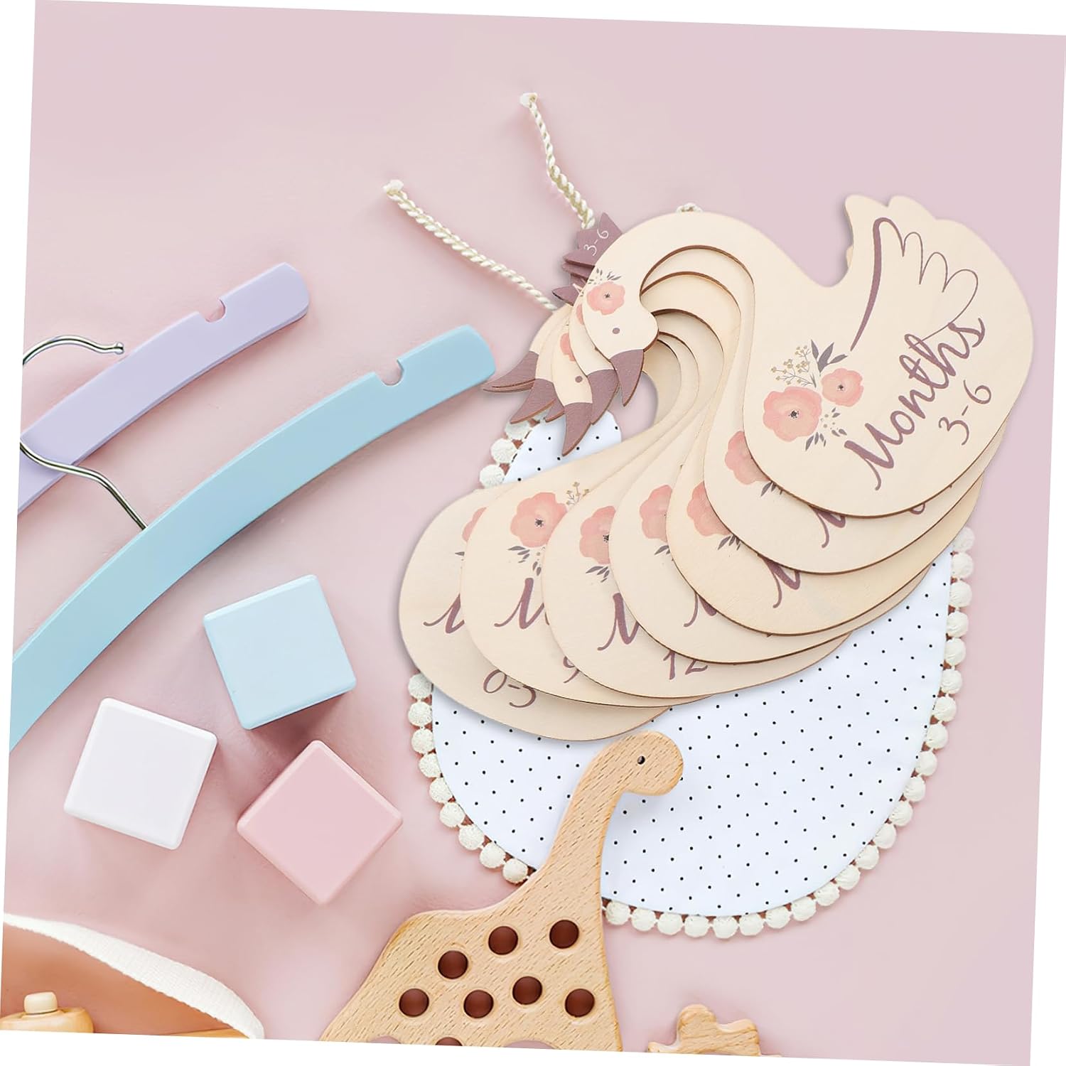 Swan Shaped Baby Clothes Size Dividers 7pcs Wooden Toddler Closet Organizer UV Print for Nursery Cute Animal Themed Wardrobe Dividers for Infants