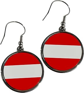 Premium Alloy Earrings - Flag of Austria (Austrian) - Round Design