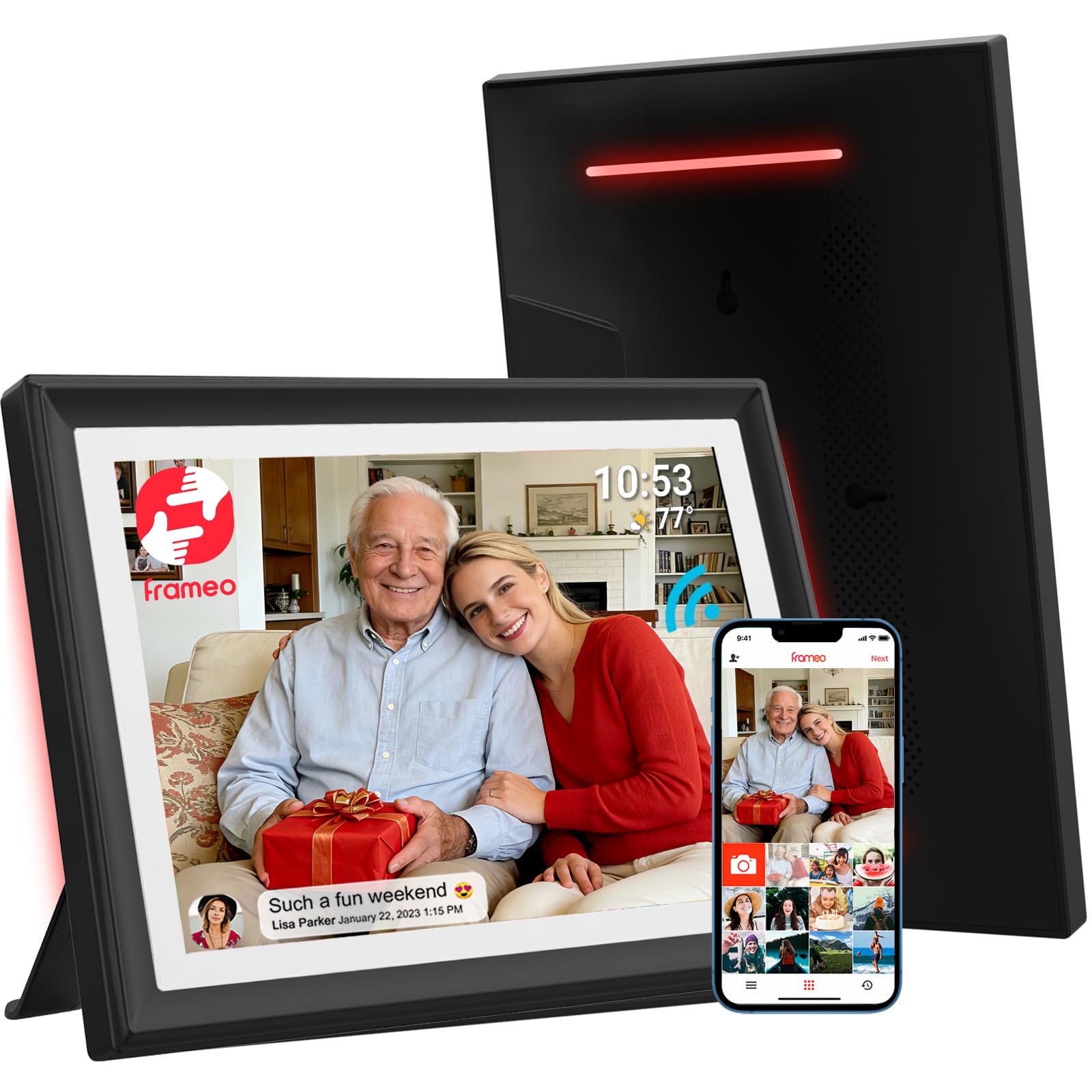 Frameo Digitaler Bilderrahmen 10,1 Zoll WiFi 32 GB Speicher Touchscreen HD 1280x800 Auto-Rotation