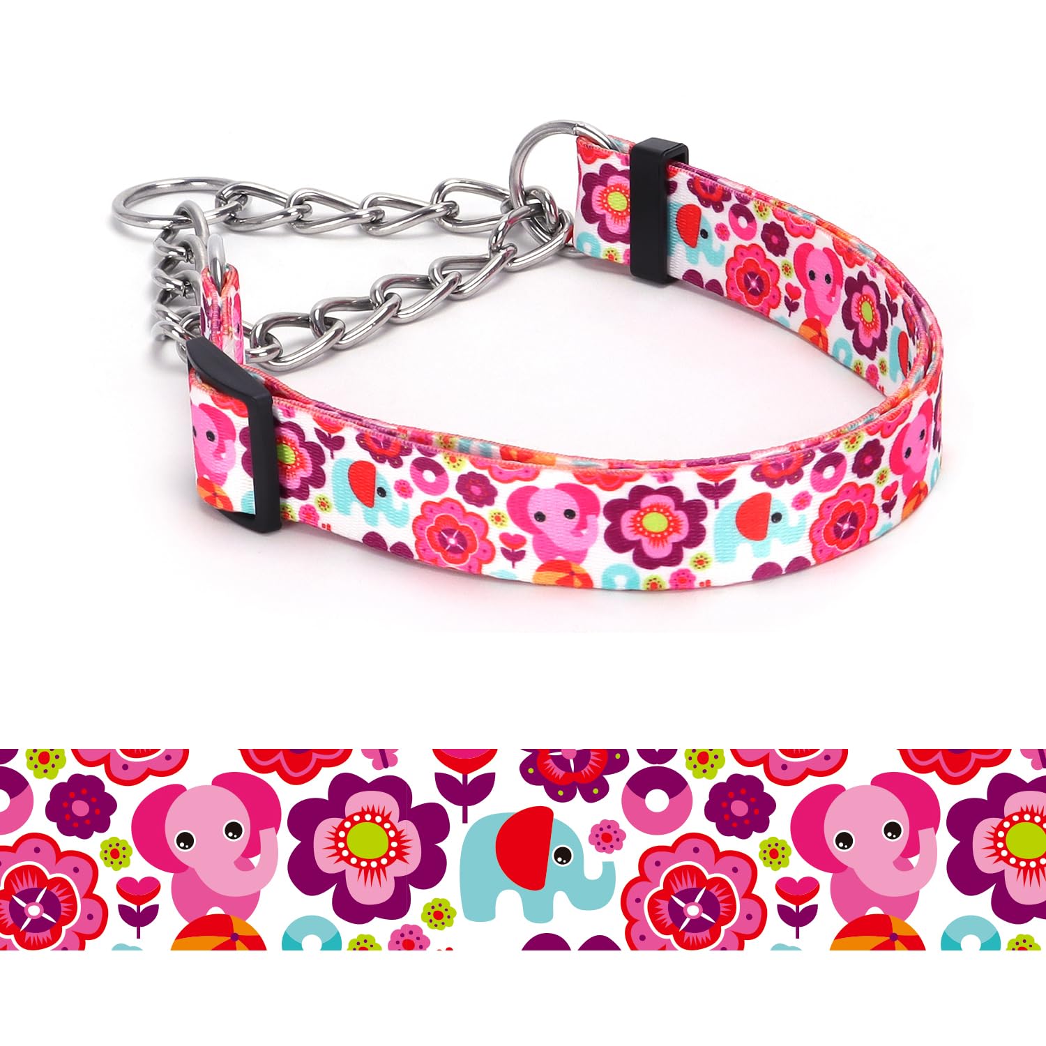 haoyueer Martingale Dog Collar - Stainless Steel Chain, No Pull Training Collar with Flower Design for Large Medium Small Dogs (A12NO16, M)