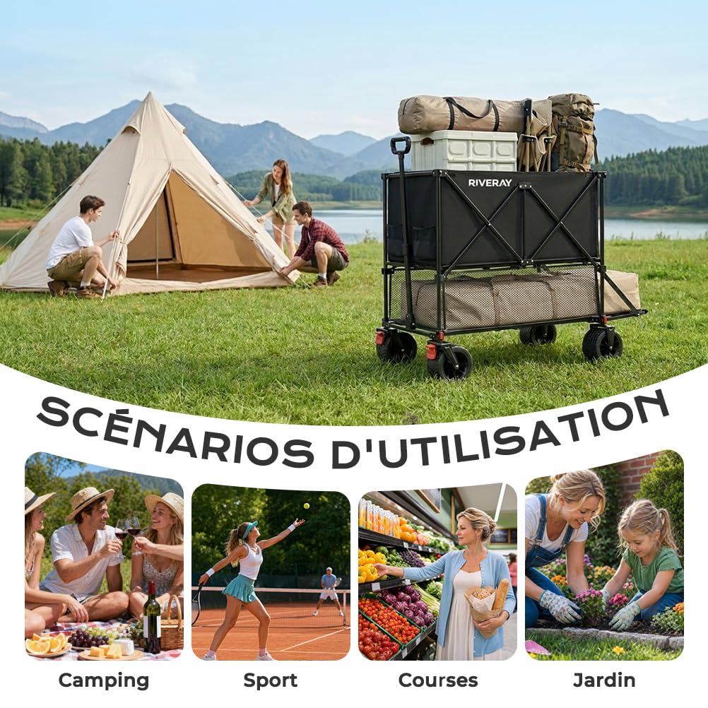 Chariot Tout-Terrain 400L Pliable 4 Roues avec Frein 18x10CM, XXXXL