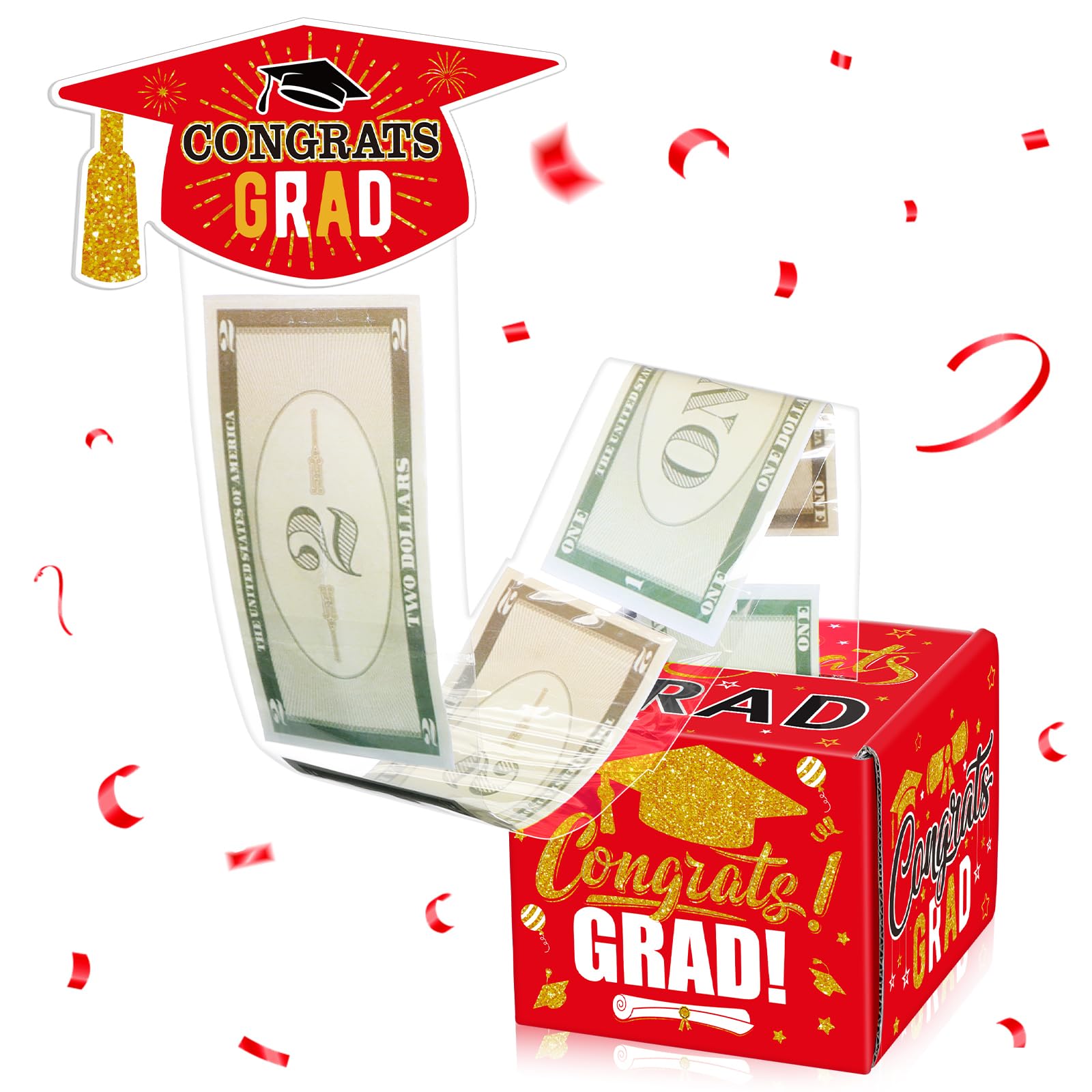 Photo 1 of Graduation Gifts Money Box 2024 with Pull Out Congrats Grad Card Surprise Pulling Box Grad Money Holder for Cash DIY School College Grad Party a Funny Way to Gift Cash(Red Gold)