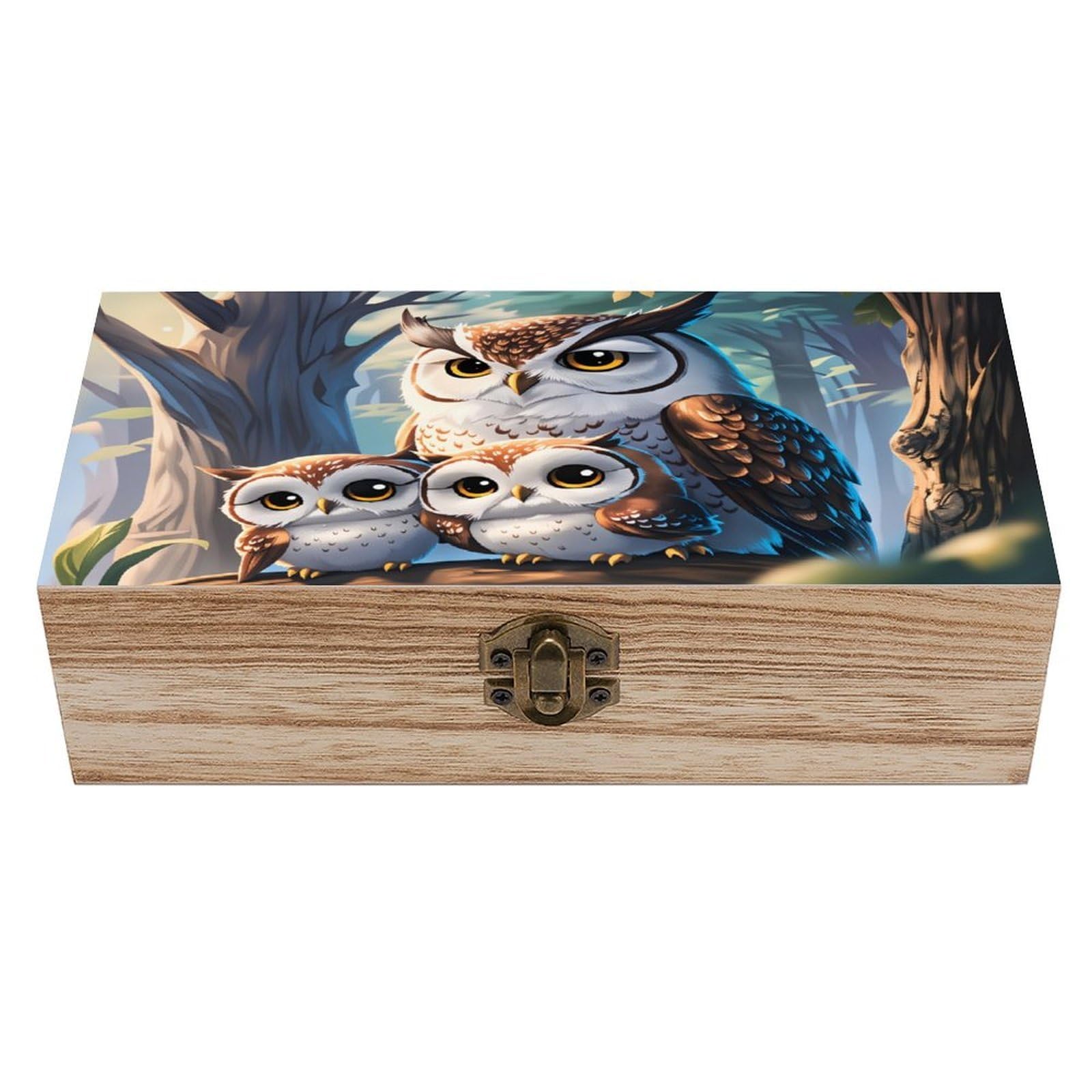 asbwuo Owl Pattern Vintage Wooden Keepsake Box