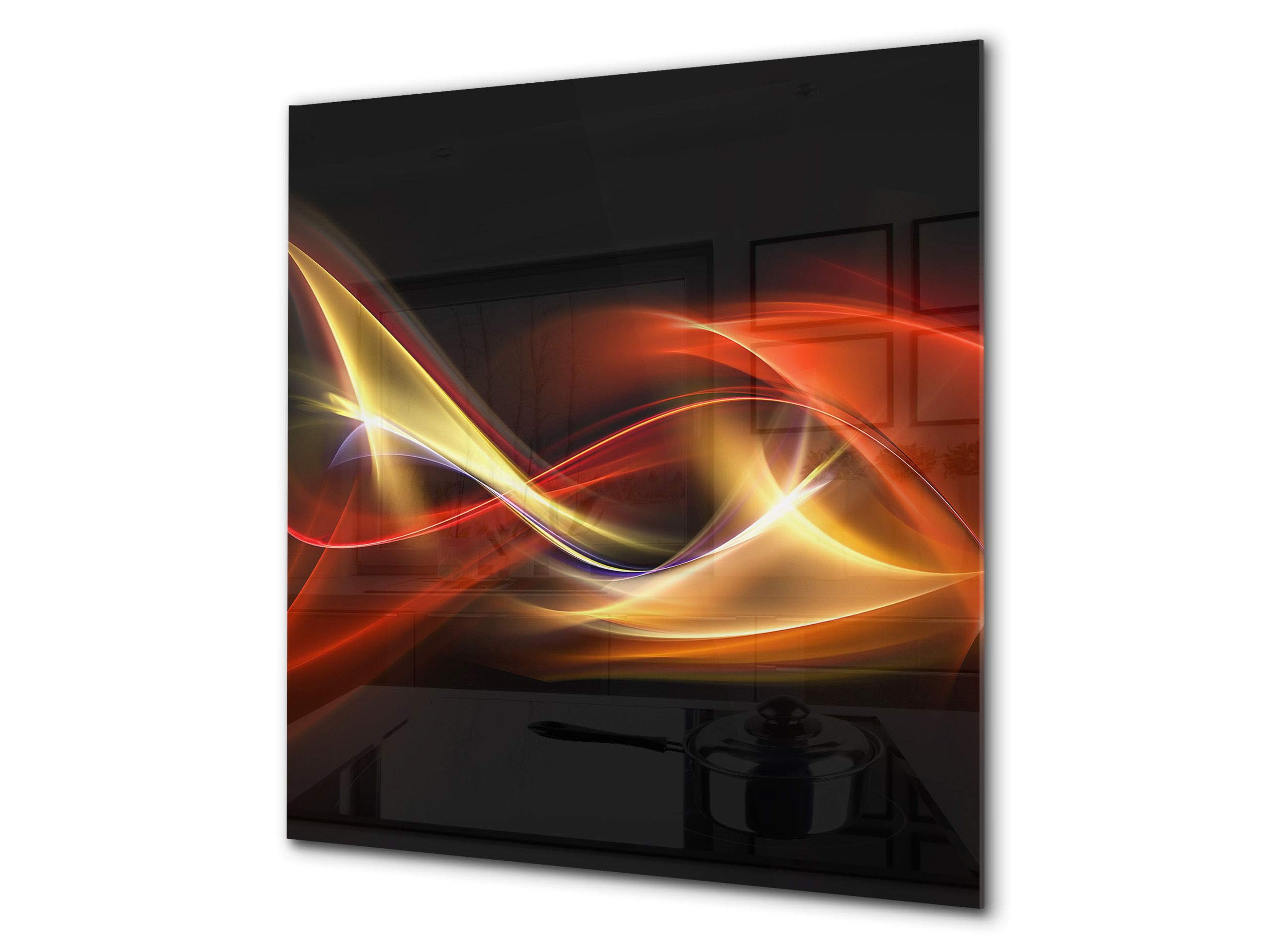 Stunning Printed Glass backsplash – Tempered Glass Kitchen Wall Panel BS15B Abstract Textures B: Red Wave 6