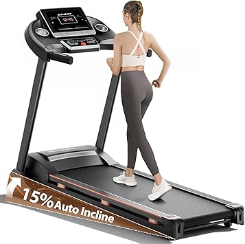Treadmills for Home, Treadmill with 0-15% Auto Incline, 3HP Folding Treadmills for Running Walking with 300LBS Weight Capacity, Incline Treadmill Equipped with Bluetooth & Pulse Monitor