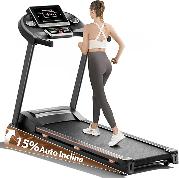 RENESTAR Treadmills for Home, Treadmill with 0-15% Auto Incline, 3HP Folding Treadmills for Running Walking with 300LBS Weight Capacity, Incline Treadmill Equipped with Bluetooth & Pulse Monitor
