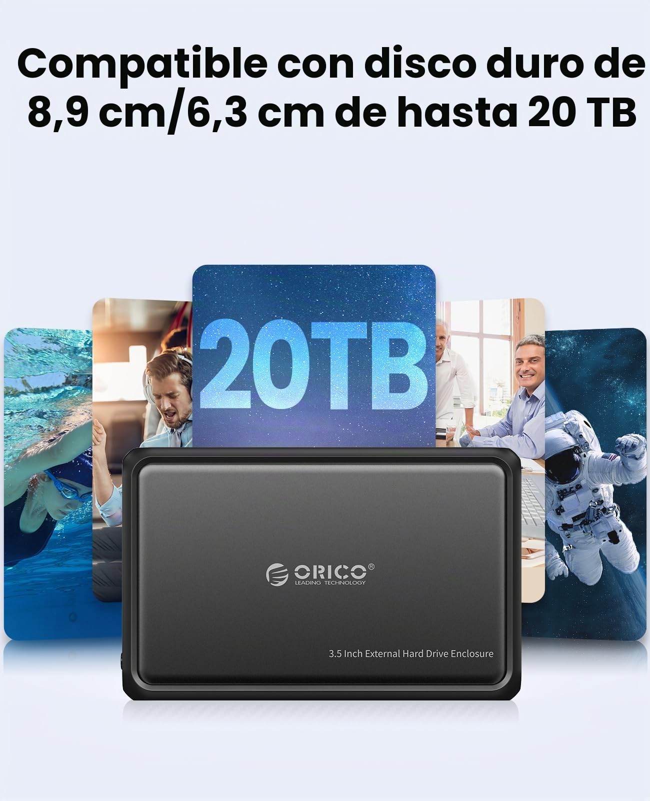 ORICO Carcasa Disco Duro 3.5", USB 3.0 Caja Disco Duro para 2,5" 3,5" HDD SSD SATA I/II/III de hasta 20 TB, Sopporta UASP, sin Herramientas, con Adaptador 12V/2A (Metal + ABS,Negro,DDL35-U3)