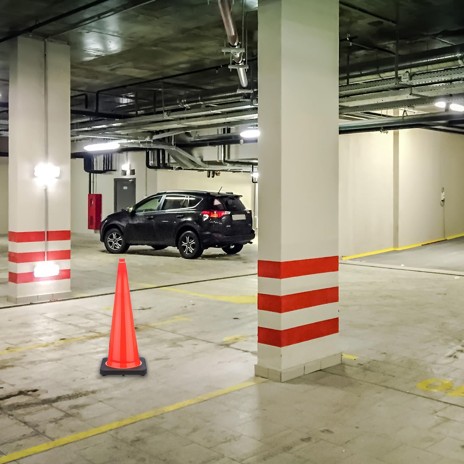 SmartSign Traffic Cones 36 inch - Fluorescent Orange Safety Cone with Heavy Bottom Black Base, Premium Multipurpose Plastic Cones for Parking/Construction/Roads/Emergency Barrier, Pack of 1