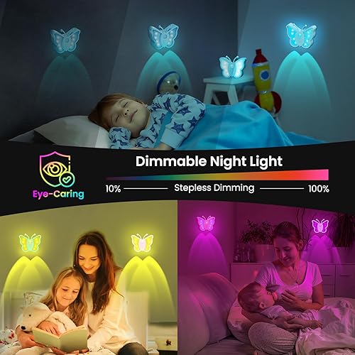 Miniatura 4 de LOFTEK Luz recargable con sensor de movimiento, cambio de color RGB y luz nocturna regulable, bonita luz de mariposa para dormitorio de niños, baño,