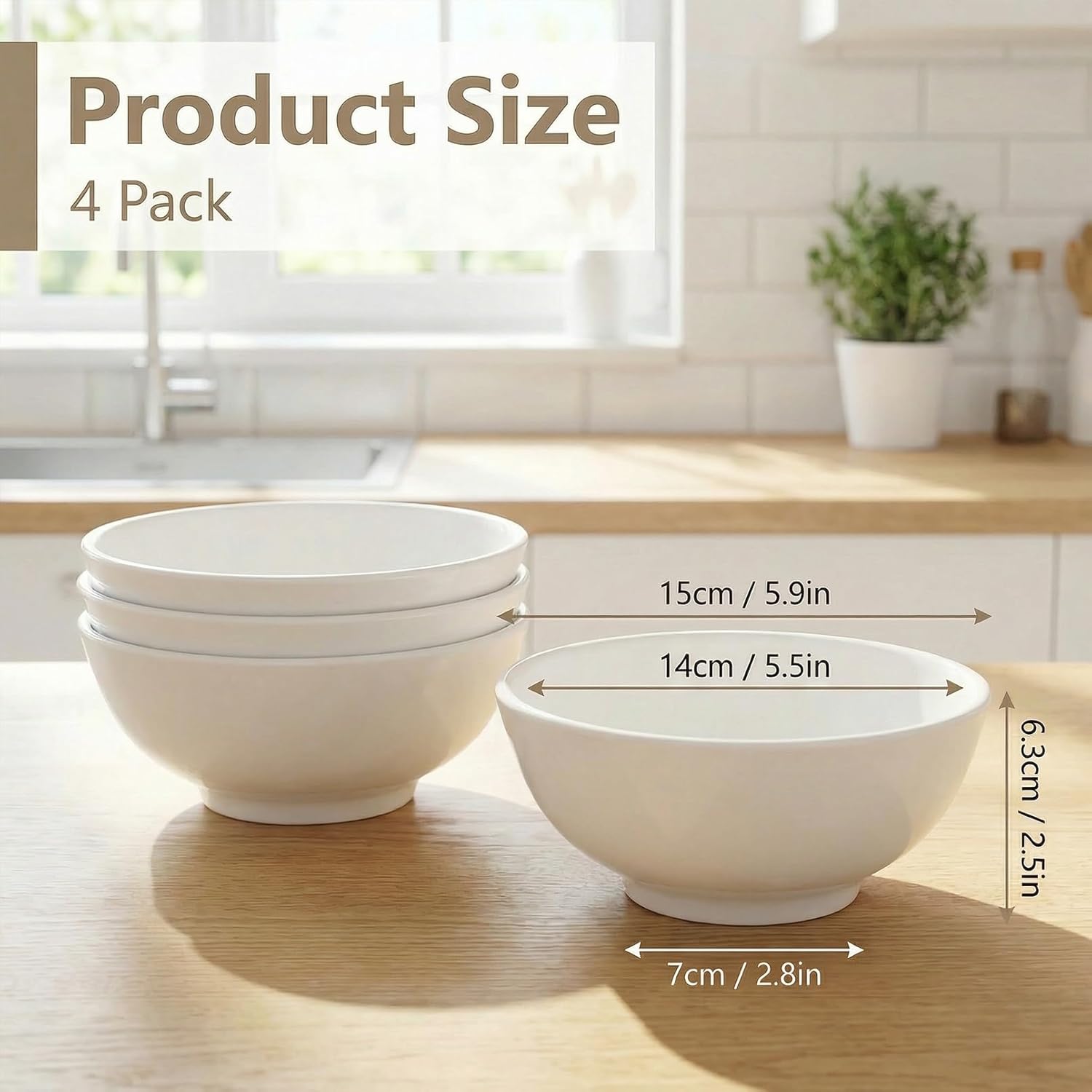 4 Pcs Ceramic Soup Bowls, 26 Oz White Deep Bowls, 5.9 Inch Microwave & Dishwasher Safe, for Cereal, Soup, Salad, Rice and Pasta