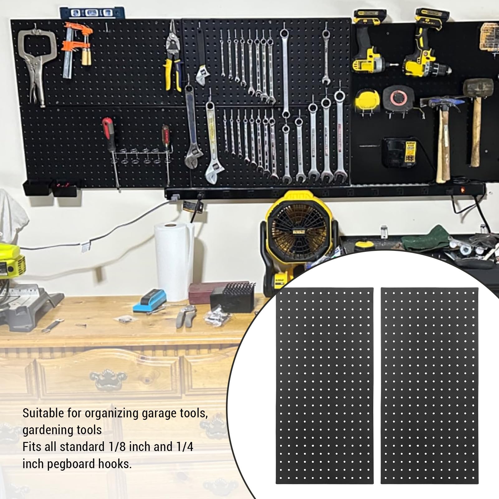 Paneles de Pared de Tablero Perforado de Metal, Organizador de Acero Resistente para Herramientas de Garaje, 24 X 12 Pulgadas para Entusiastas del Bricolaje