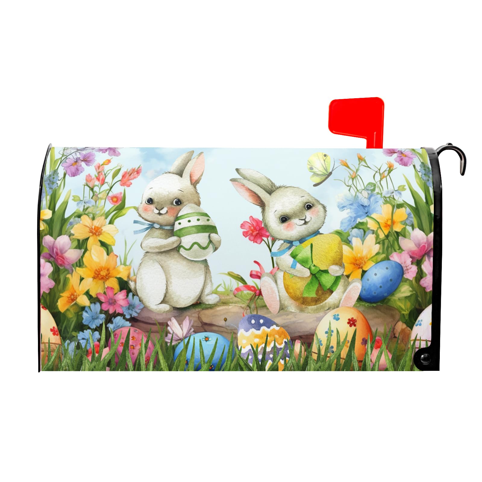 Easter Magnetic Mailbox Cover - 25.5 x 21 Inch Spring Bunny Eggs Decoration for Outdoor Garden Yard Home