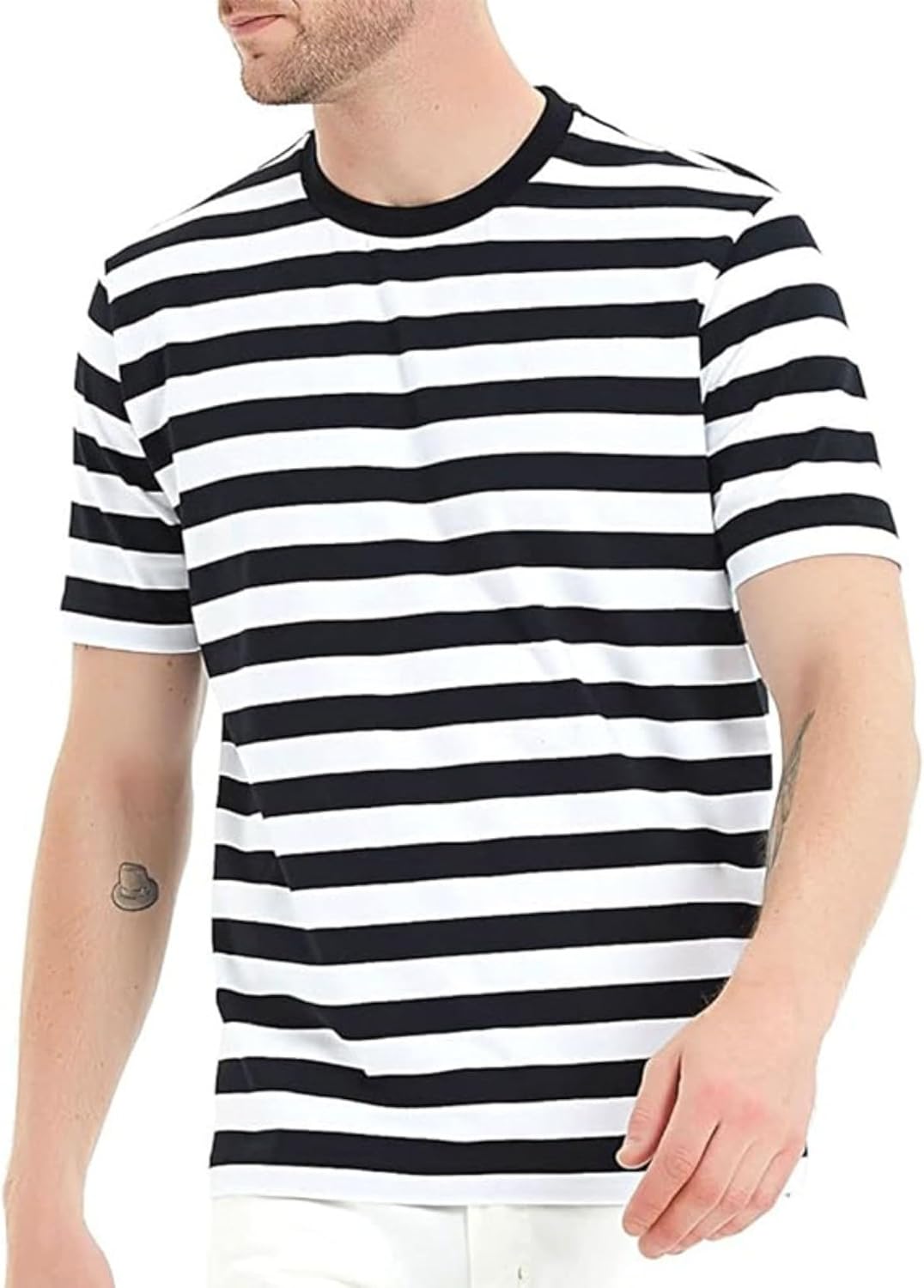 Men Casual Striped Student Shirts Thin Simple Style Crewneck Sport T Shirt Summer Classic Color Block Pullover Tops
