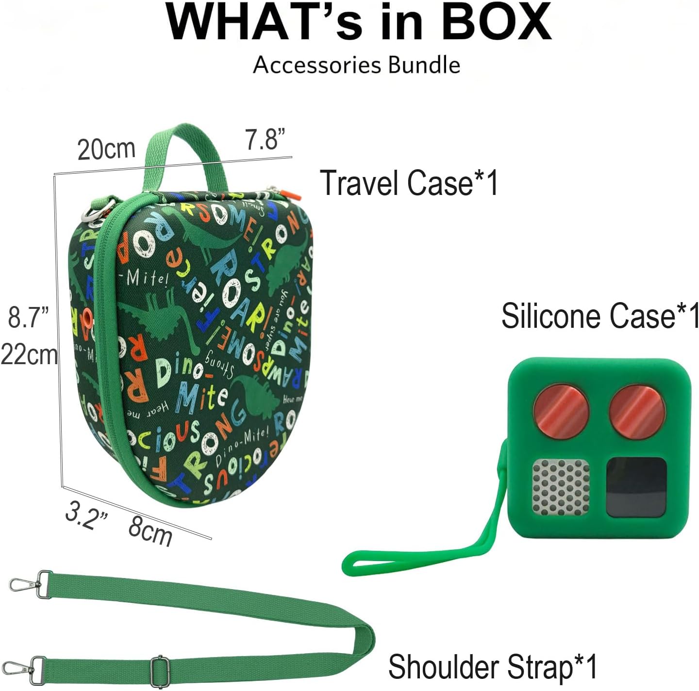 Silicone Cover and Travel Case Compatible with Yoto Mini with Headphones, Hard Carrying Case with Shoulder Strap and Adventure Jacket Accessories Set for Yoto Mini, Dino image 2