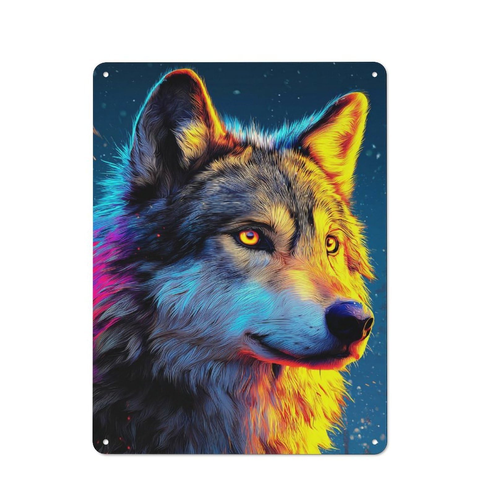 Colorful Wolf Portrait -2 Old Style Metal Wall Decor 40x30cm, Decorative Tin Plaque for Cafe, Pub, Workshop Or Home Bar